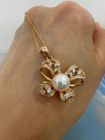 In sale butterfly stylish Necklace s925 silver pendant Dainty white Pearl necklace set daily office jewelry gift for her. 7mm