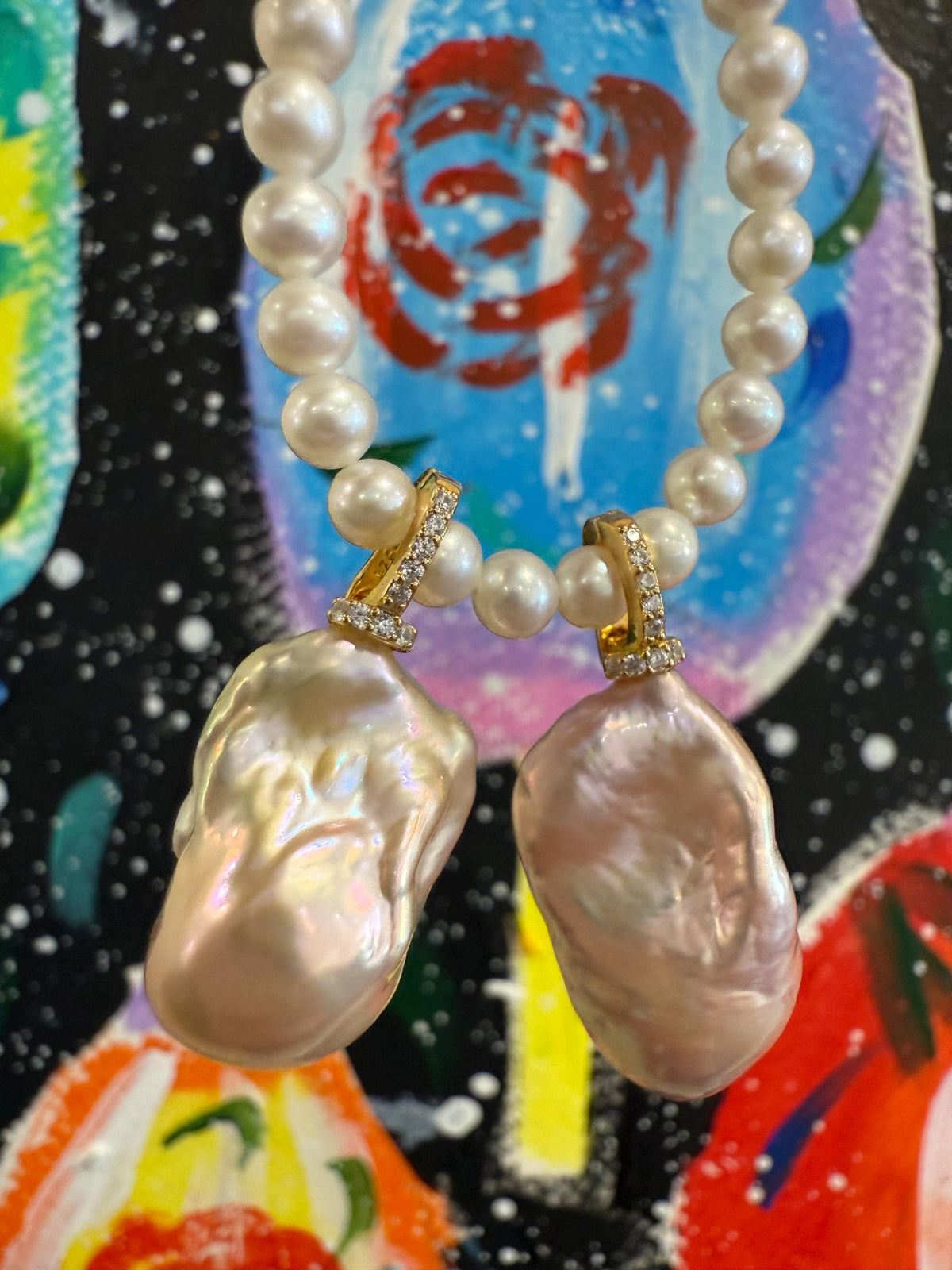 In sale Metallic ivory rainbow clean baroque pendant warm tone Dainty Pearl necklace daily office jewelry gift for her.