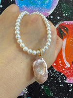 In sale Metallic ivory rainbow clean baroque pendant warm tone Dainty Pearl necklace daily office jewelry gift for her.
