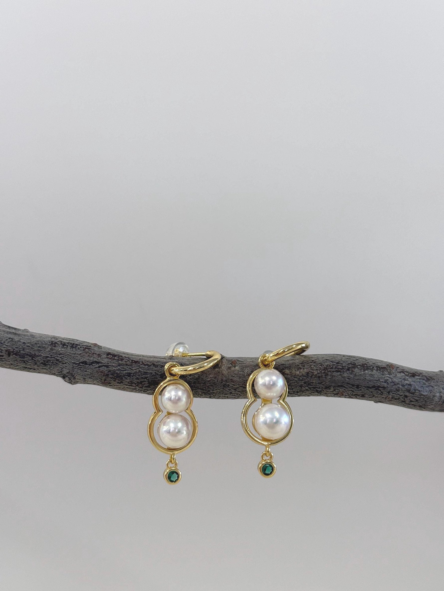 4pcs strong luster freshwater Pearl dazzling Gourd design S925 silver earrings unique gift for her. Personalized Mother’s Day gift.