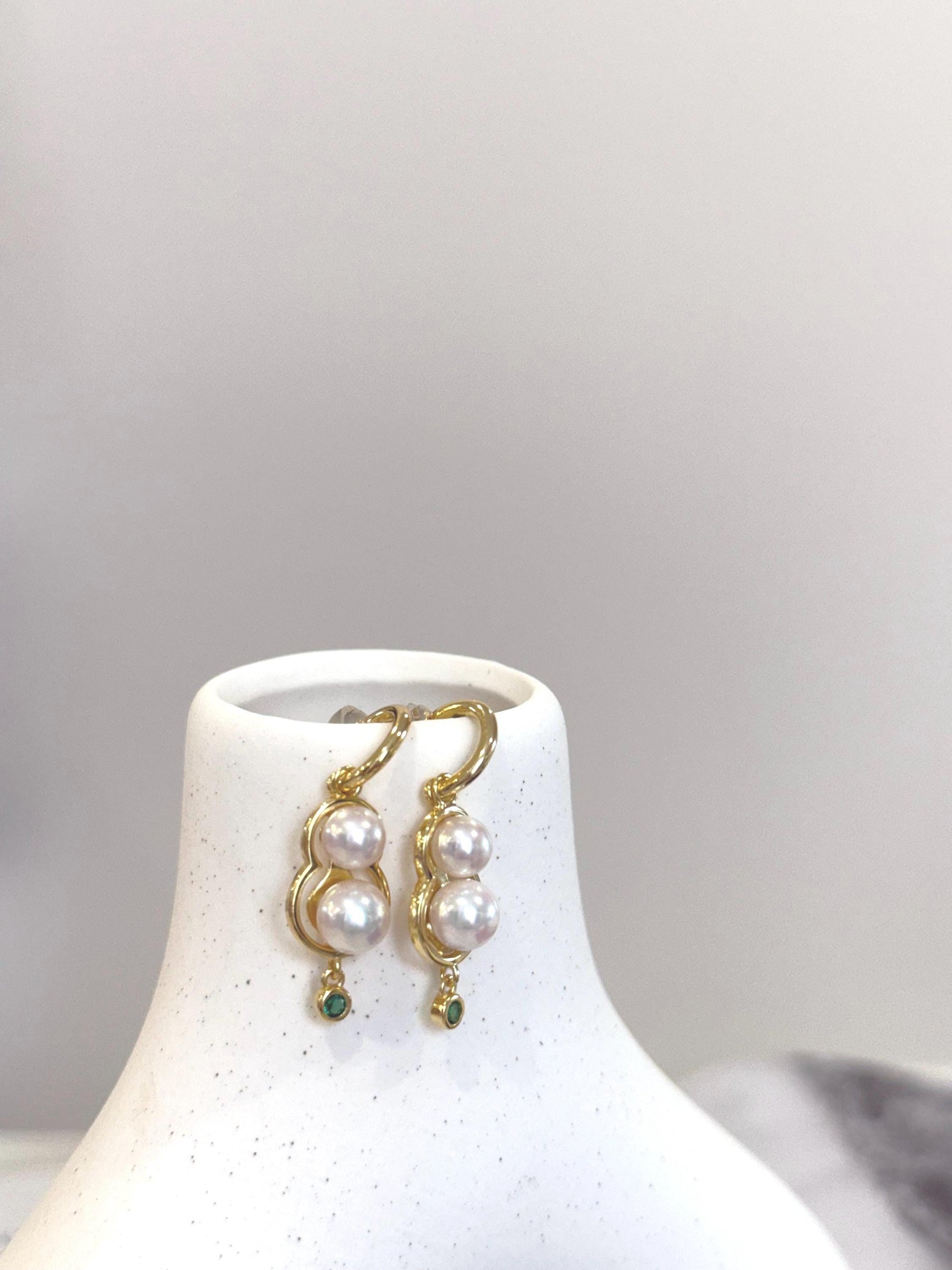 4pcs strong luster freshwater Pearl dazzling Gourd design S925 silver earrings unique gift for her. Personalized Mother’s Day gift.