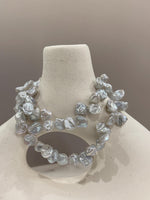 10-12.9mm Huge Keshi floral petal genius blue silver pearl necklace choker elegant attractive perfect anniversary gift for her.
