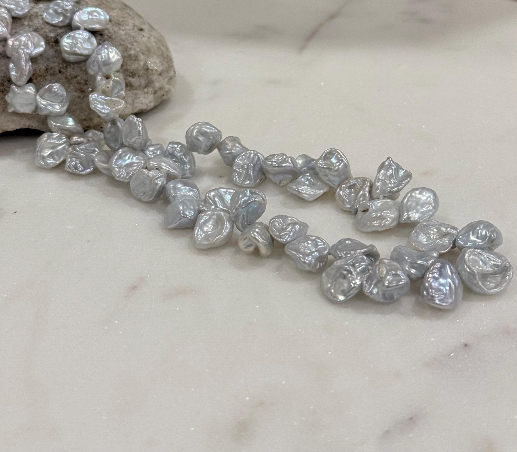 10-12.9mm Huge Keshi floral petal genius blue silver pearl necklace choker elegant attractive perfect anniversary gift for her.