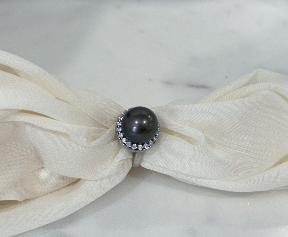 Tahitian black pearl ring for him her