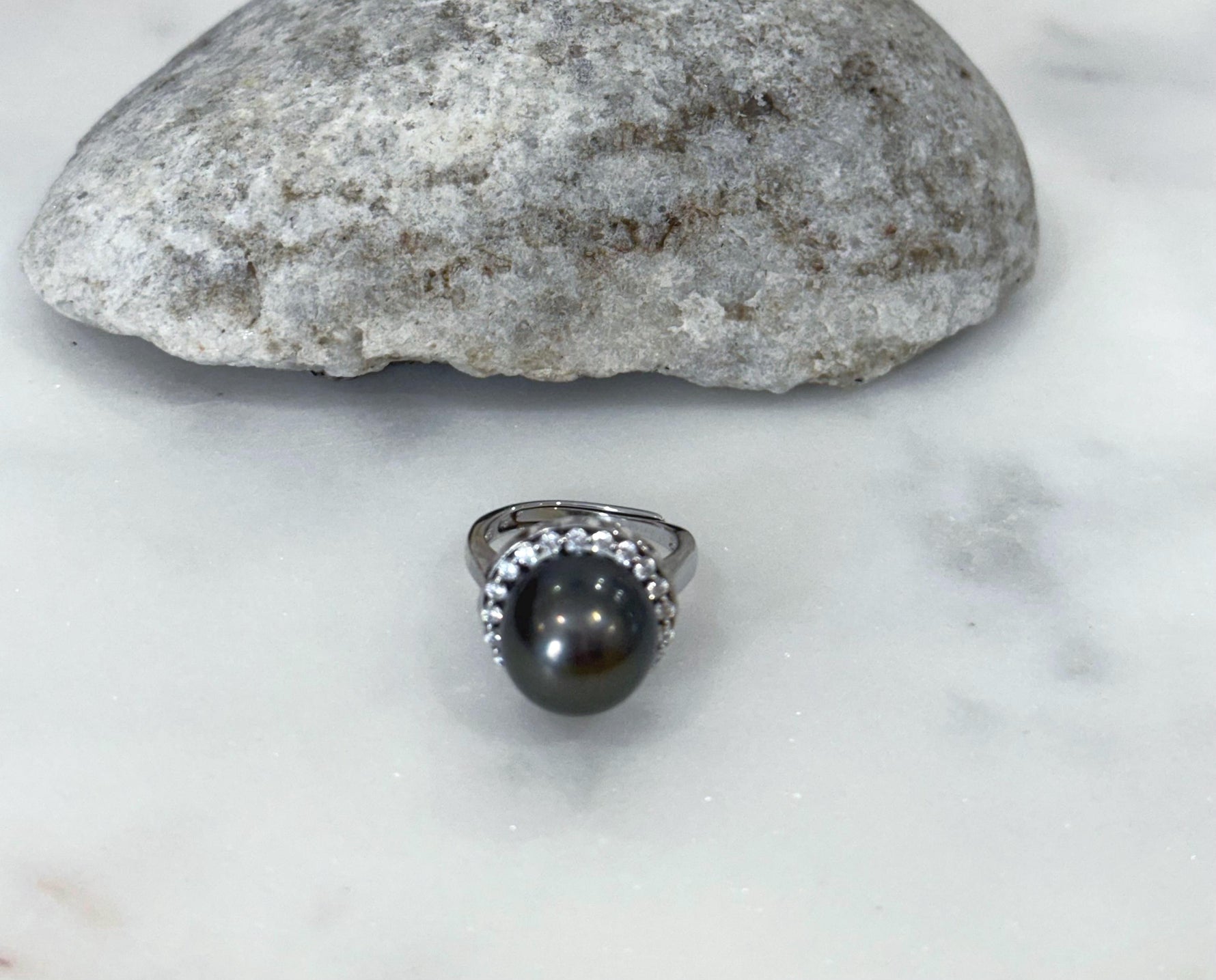 Tahitian black pearl ring for him her anniversary