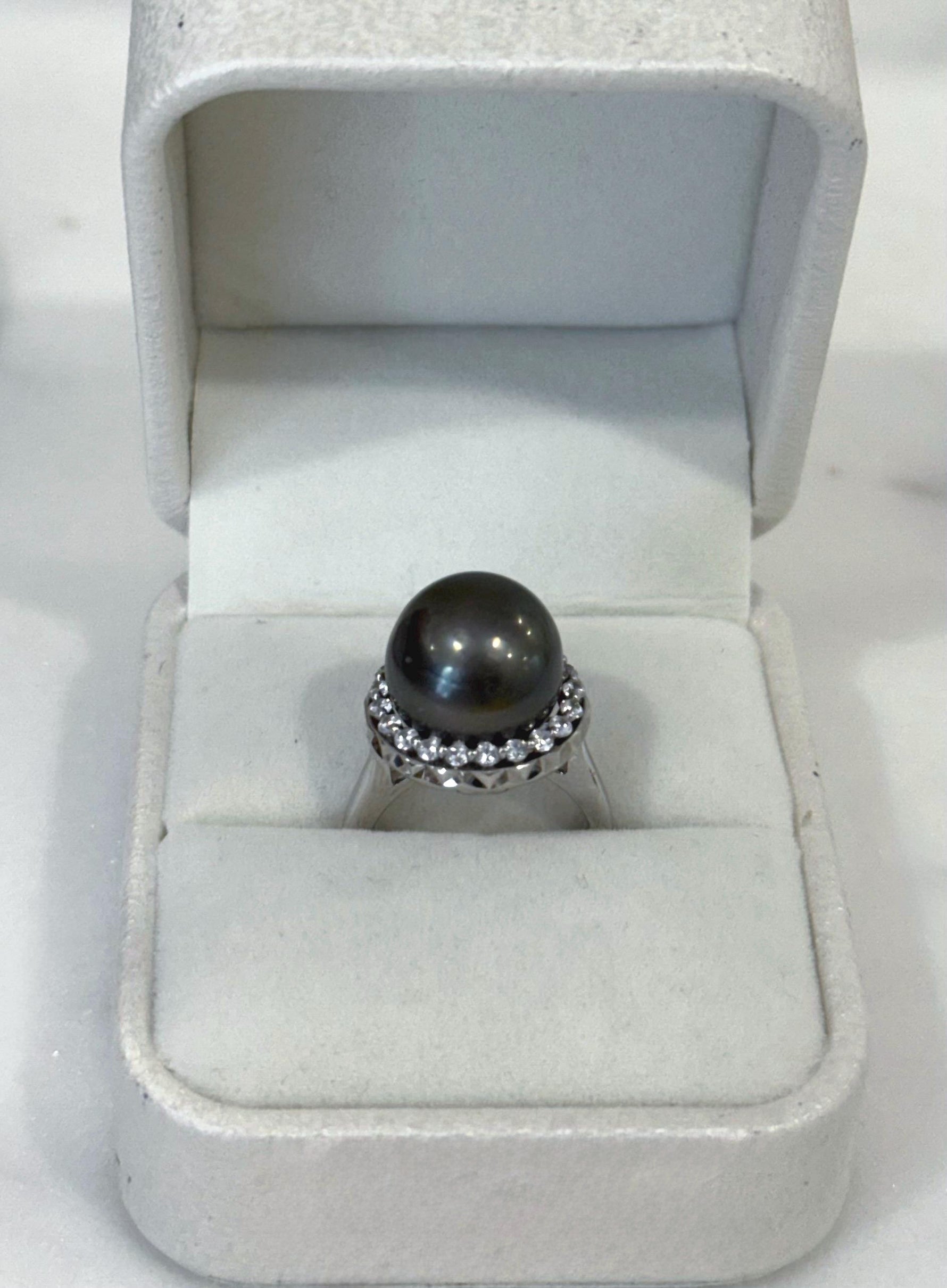 Tahitian black pearl ring for him her engagement