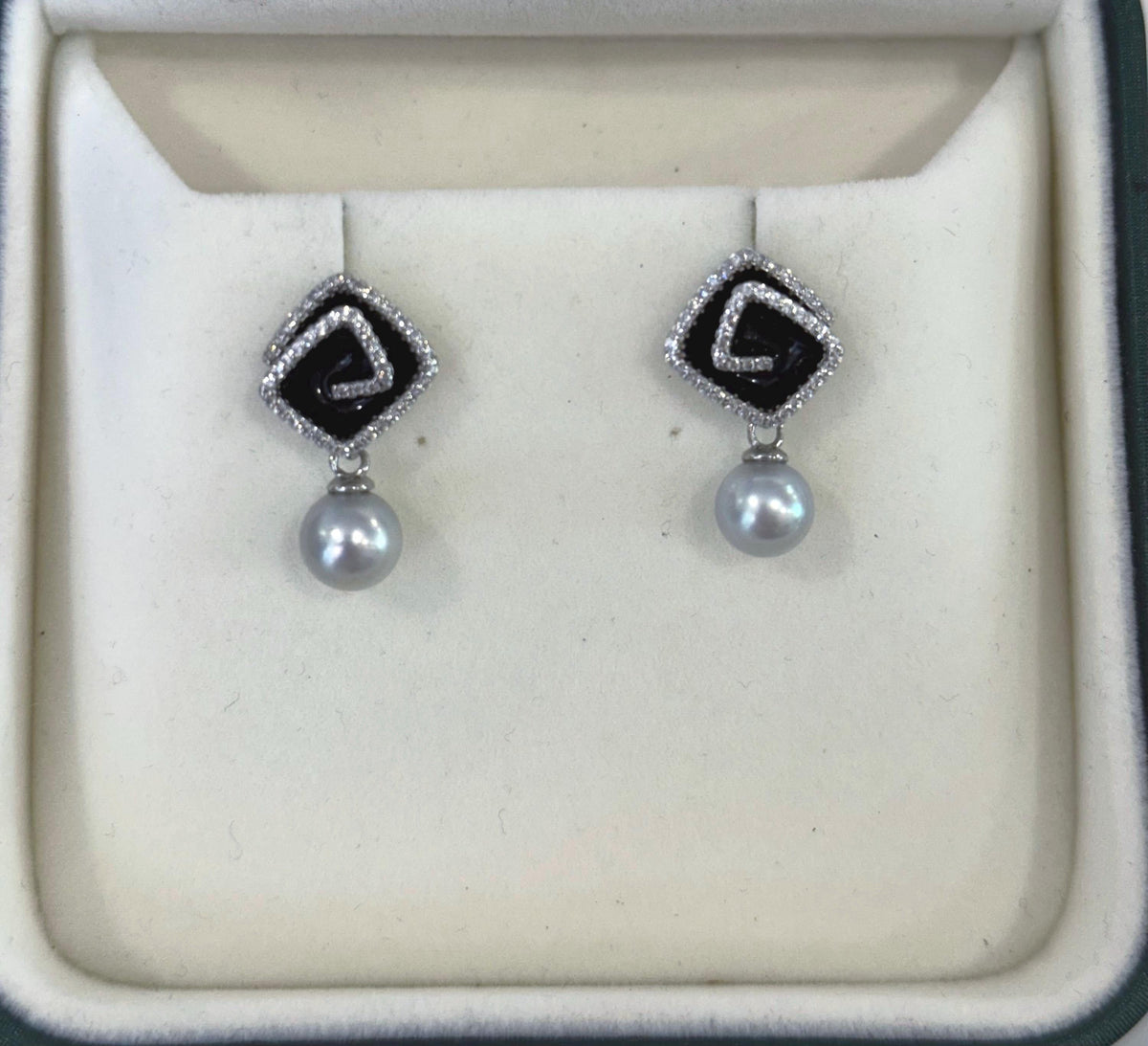 Akoya silver blue pearls vintage earrings necklace set for her engagement