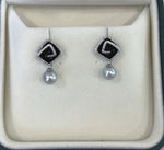 Akoya silver blue pearls vintage earrings necklace set for her engagement