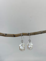 White Iridescent Baroque Pearls Earrings hooks for her birthday