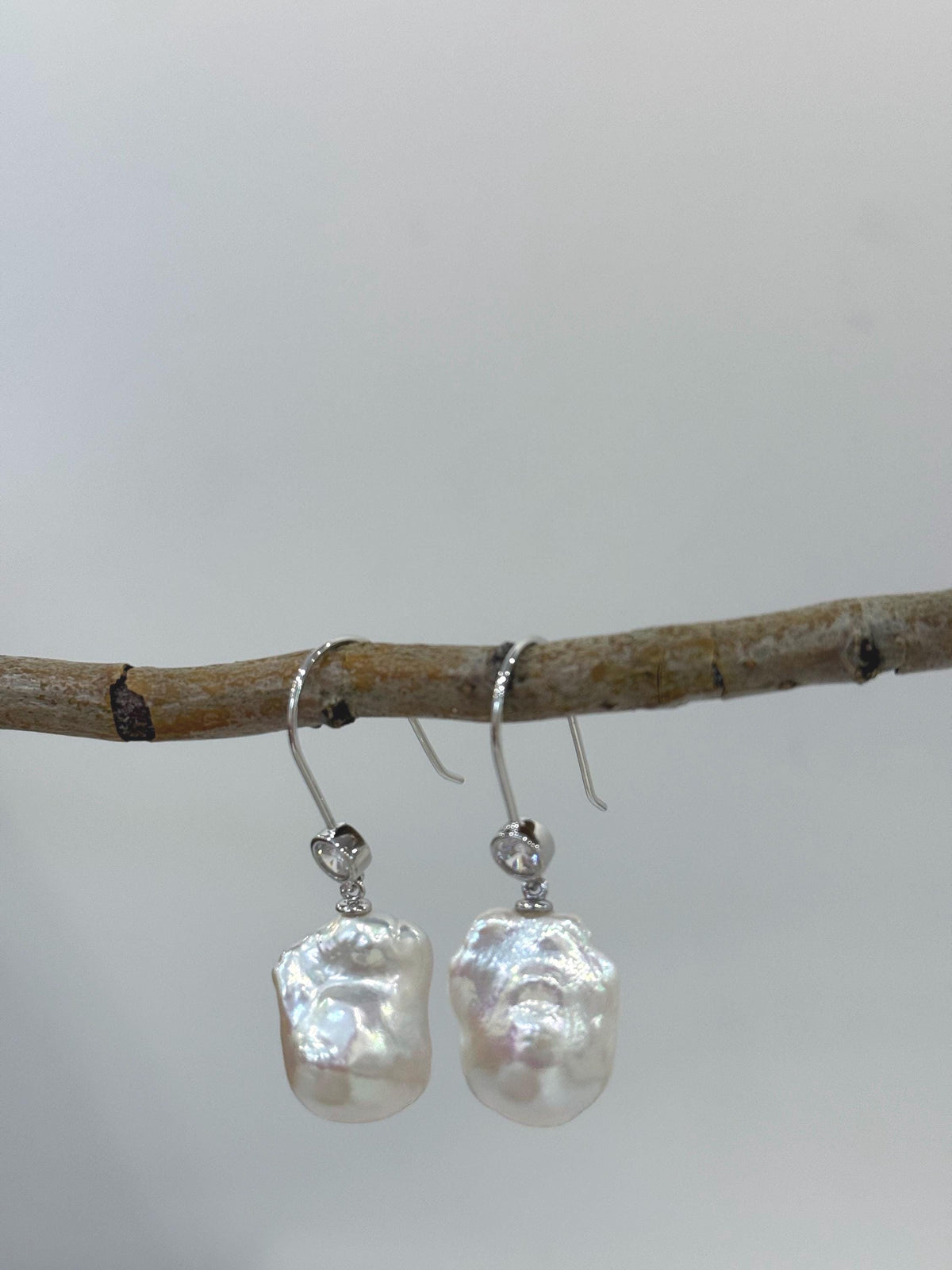 White Iridescent Baroque Pearls Earrings hooks for her anniversary