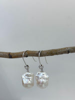 White Iridescent Baroque Pearls Earrings hooks for her anniversary
