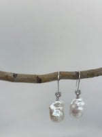 White Iridescent Baroque Pearls Earrings hooks for her daily wear