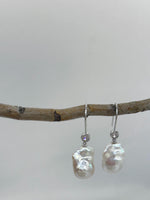 White Iridescent Baroque Pearls Earrings hooks for her wedding gift