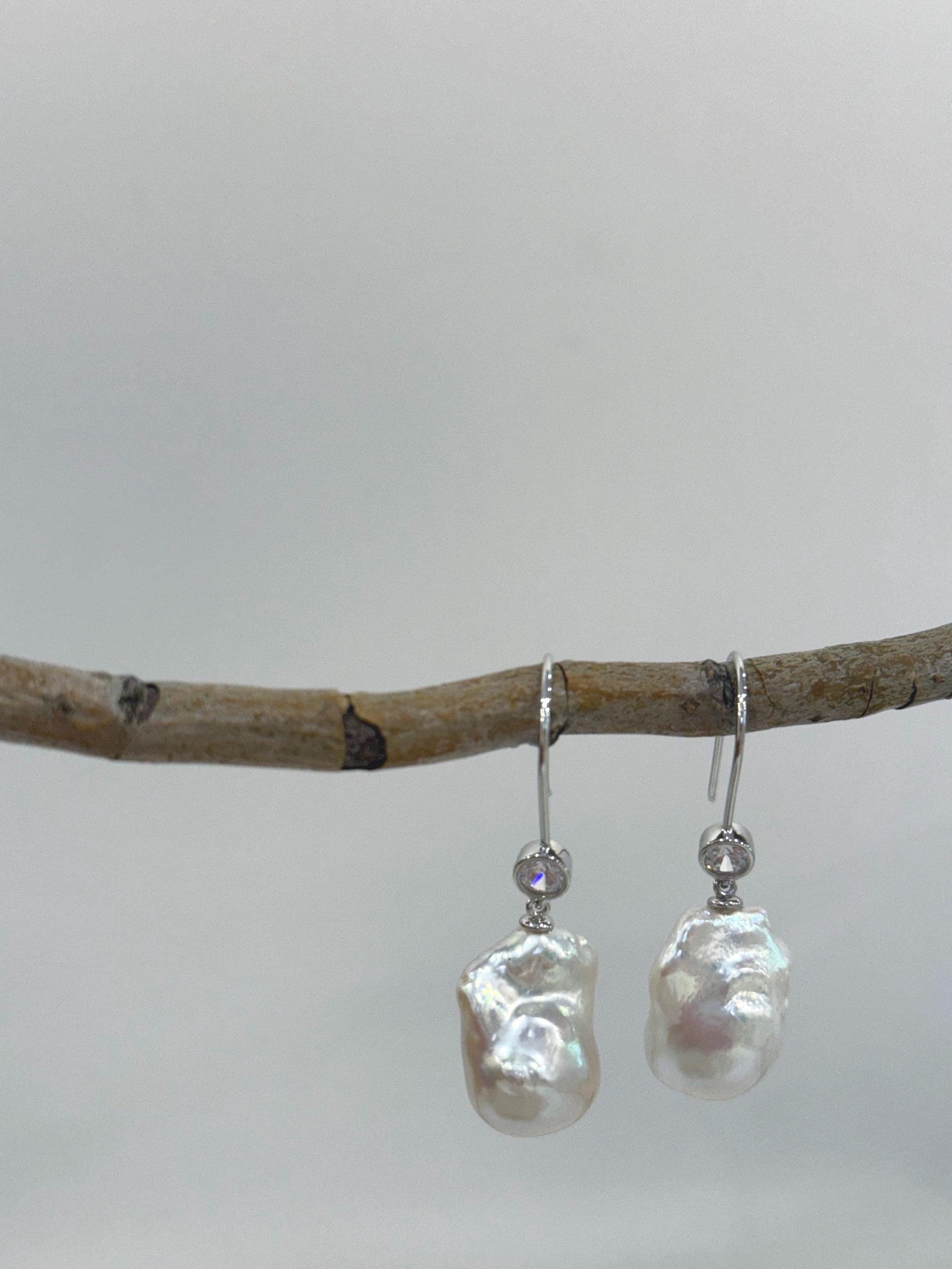 White Iridescent Baroque Pearls Earrings hooks for her wedding gift