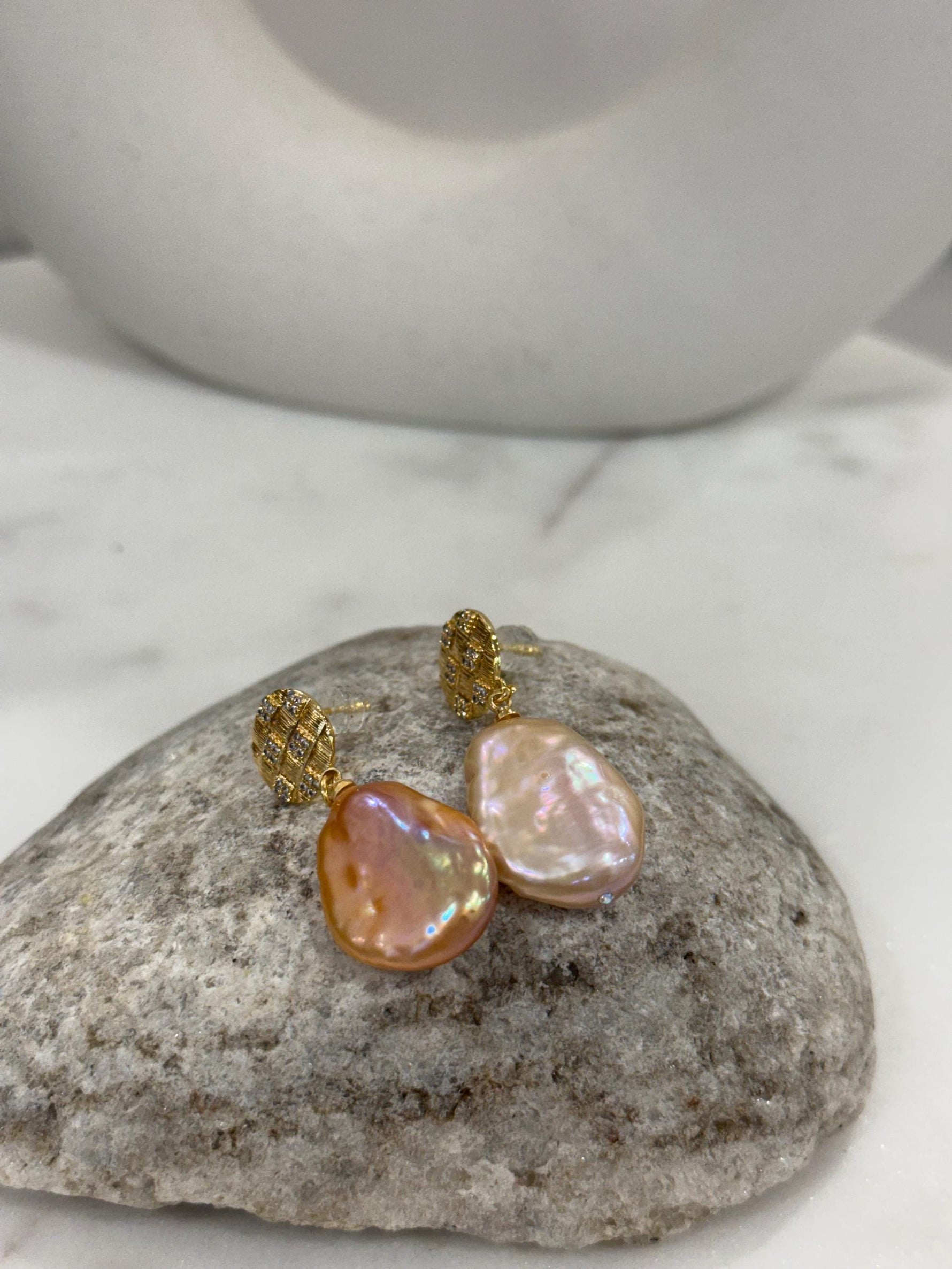 Pink orange Keshi Freshwater pearl earrings for her office wear