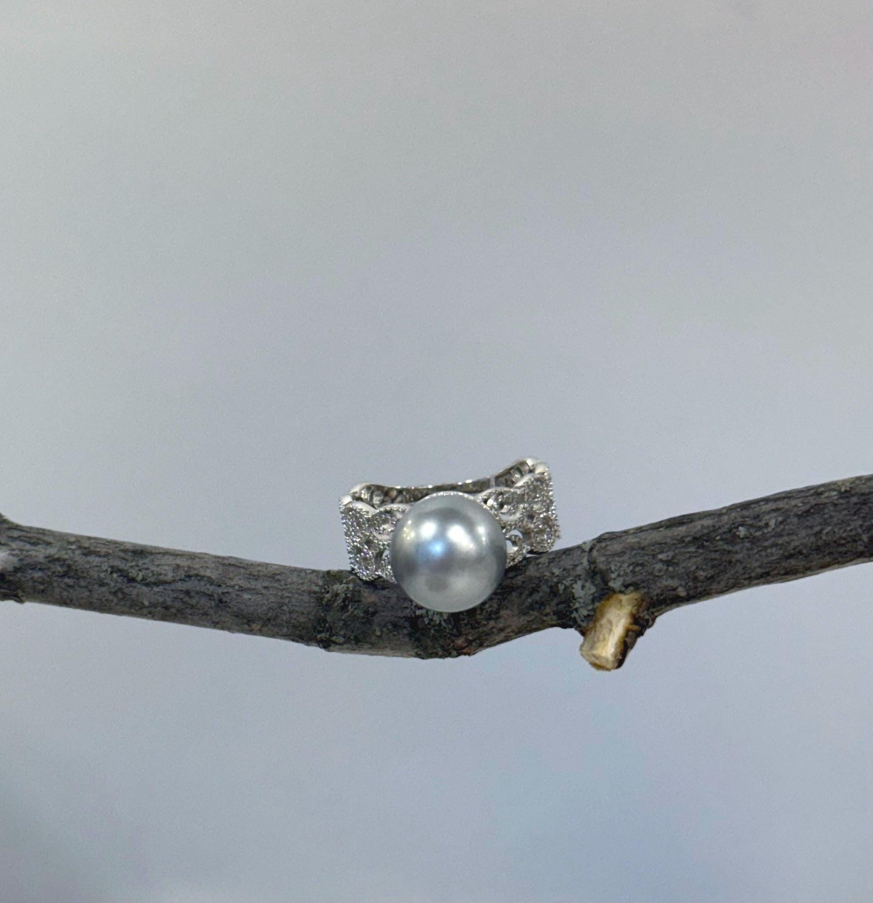 Tahitian silver platinum pearl silver ring for her