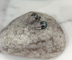 Tahitian peacock Greeen Vintage silver earrings for her