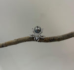 Tahitian Ocean round natural Platinum Green Pearl zircon Spider s925 silver adjustable ring unique gift for her. Statement Ring.10.3mm