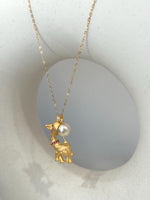Akoya White Pearl Cute Elephant Pendant Necklace set for her anniversary