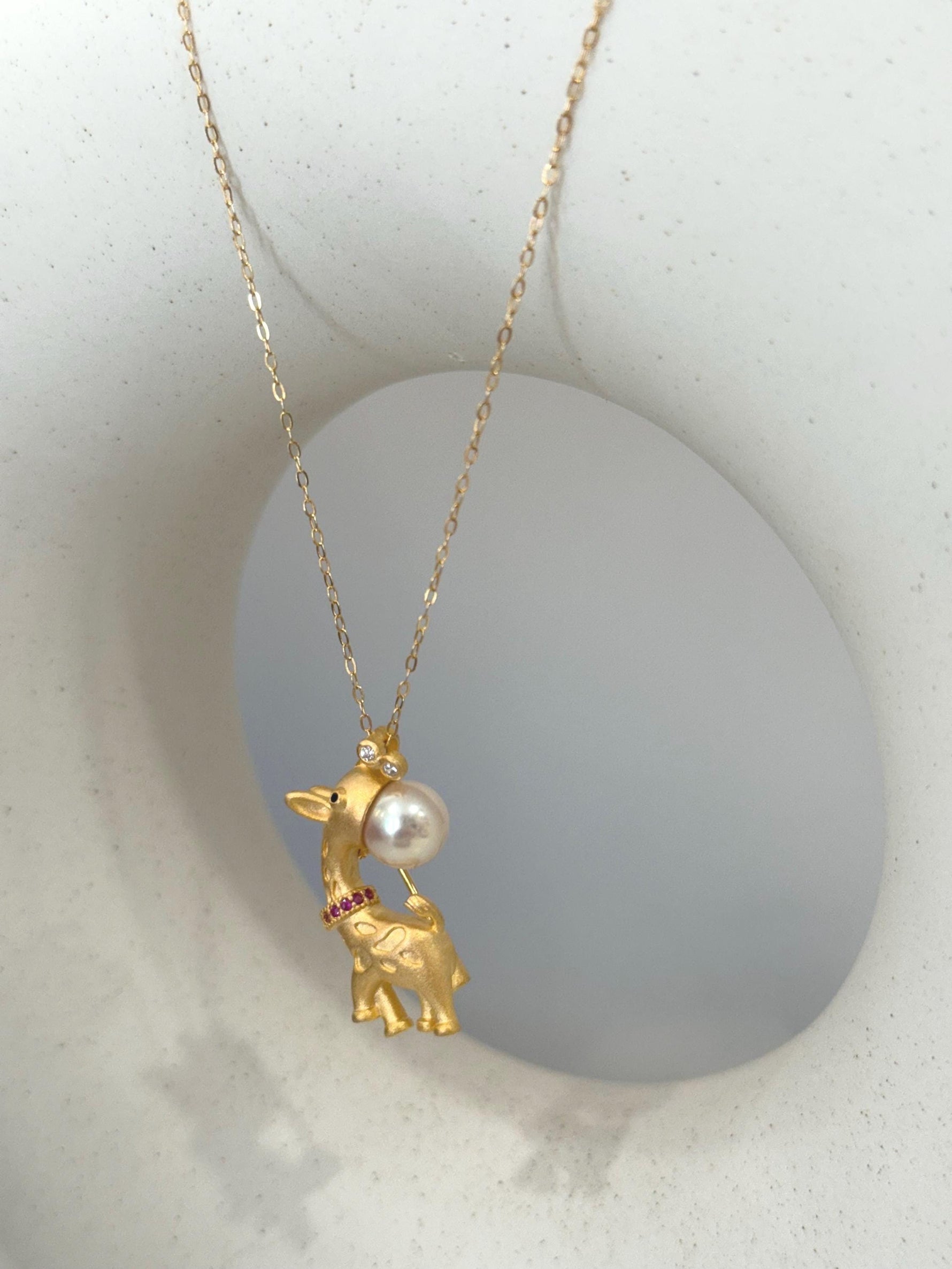 Akoya White Pearl Cute Elephant Pendant Necklace set for her anniversary