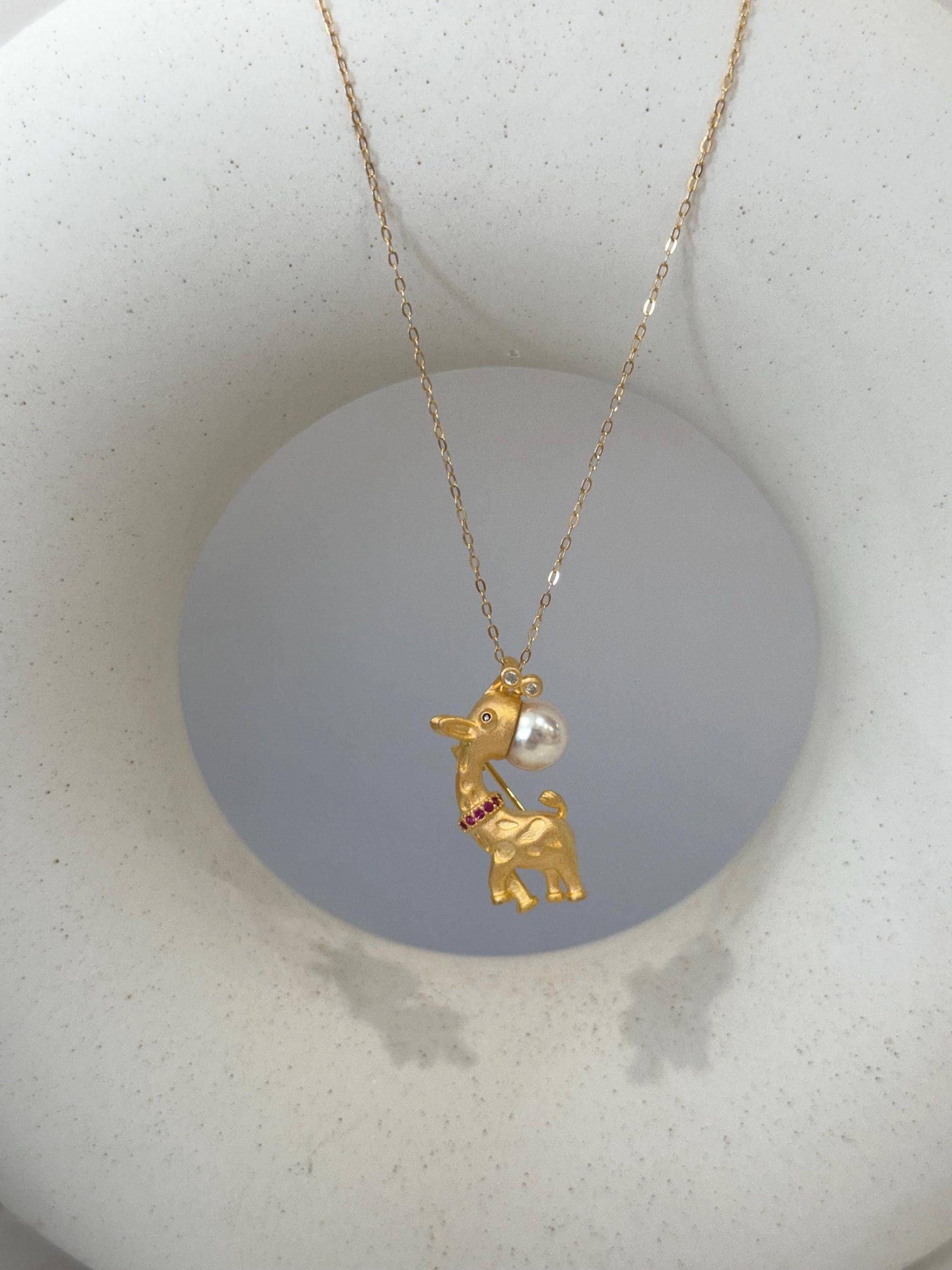 Akoya White Pearl Cute Elephant Pendant Necklace set for her engagement