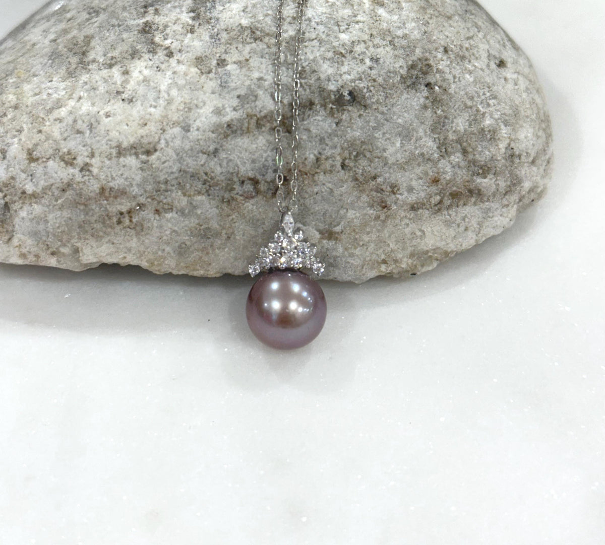Freshwater Metallic lavender pearl pendant necklace set for her daily wear