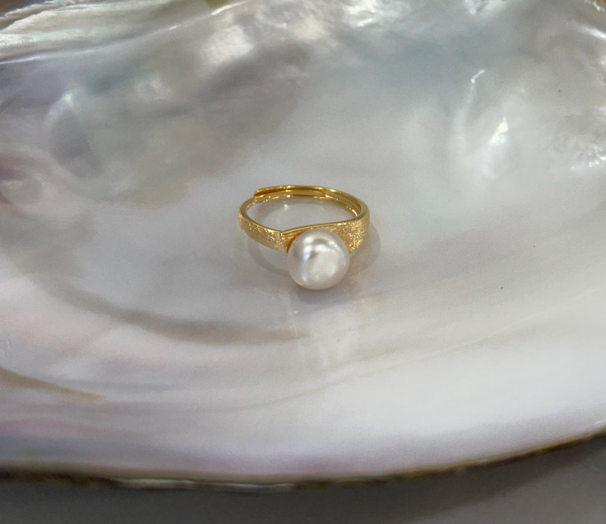 South Sea Saltwater Cream Keshi pearl s925 silver adjustable ring for her engagement