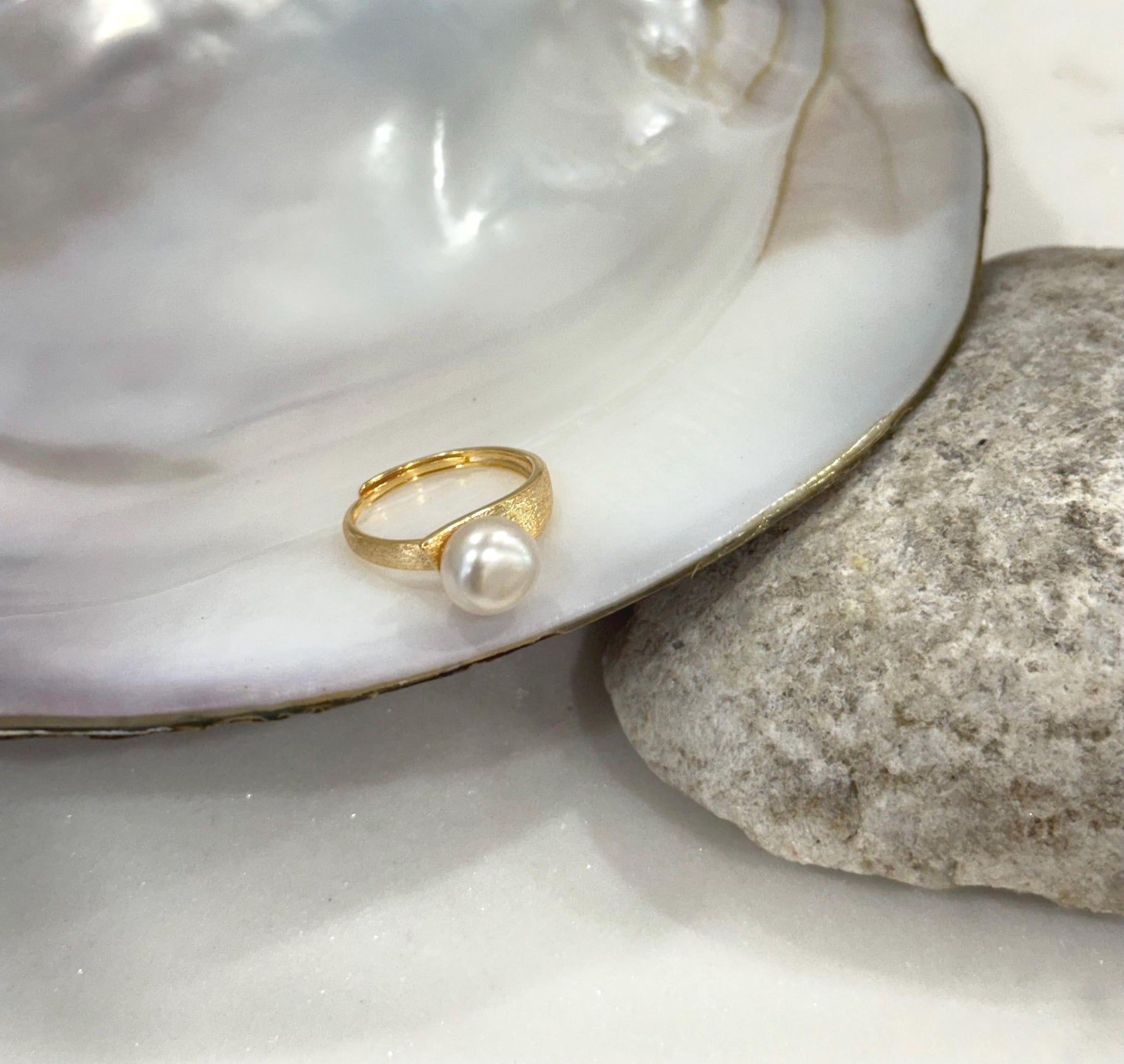South Sea Saltwater Cream Keshi pearl s925 silver adjustable ring for her