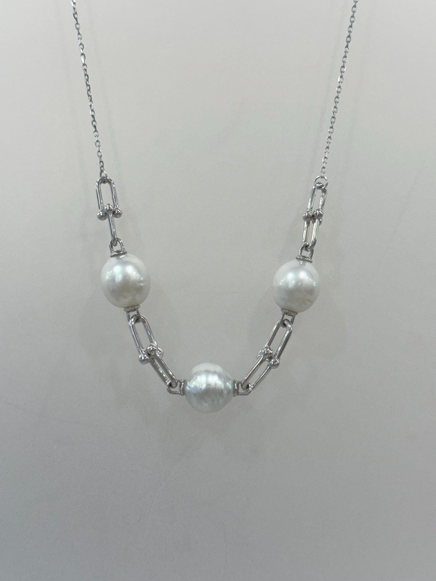 Australian ocean saltwater tri pearls silver chain necklace set for her