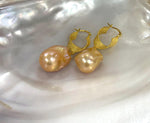 fireball peach gold iridescent baroque pearls vintage earrings hook chandeliers for her birthday