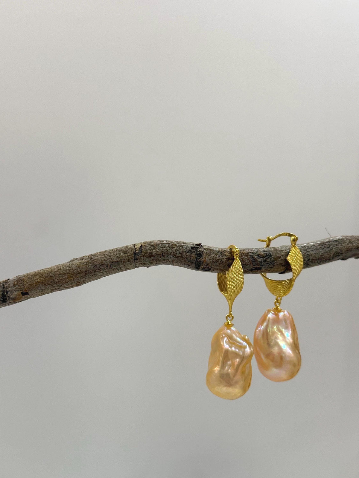 fireball peach gold iridescent baroque pearls vintage earrings hook chandeliers for her retirement