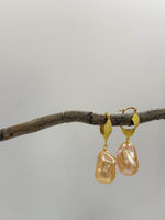 fireball peach gold iridescent baroque pearls vintage earrings hook chandeliers for her retirement