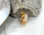 Fireball peach gold baroque pearl s925 silver pendant necklace set for her birthday