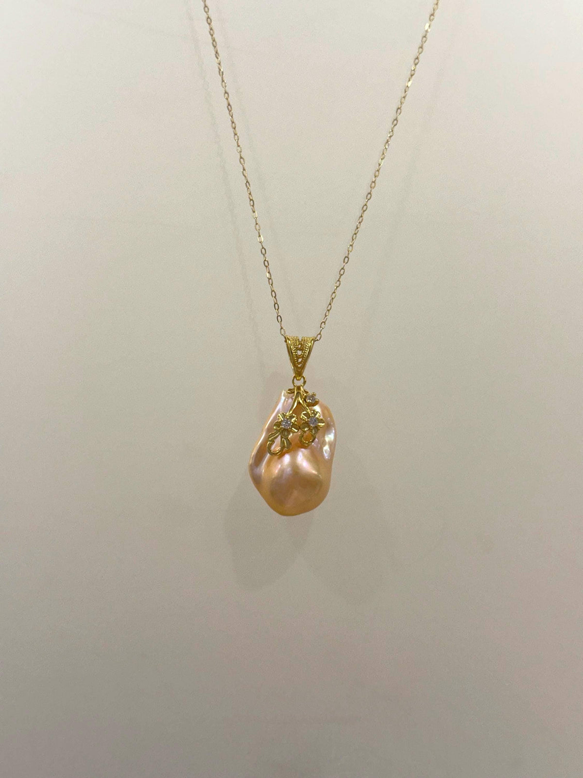 Fireball peach gold baroque pearl s925 silver pendant necklace set for her engagement