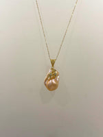 Fireball peach gold baroque pearl s925 silver pendant necklace set for her engagement