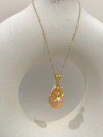 Fireball peach gold baroque pearl s925 silver pendant necklace set for her daily wearing