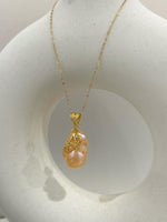 Fireball peach gold baroque pearl s925 silver pendant necklace set for her