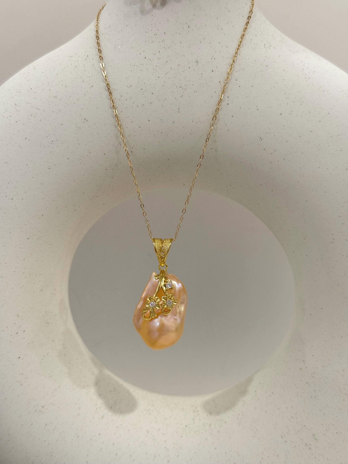 Fireball peach gold baroque pearl s925 silver pendant necklace set for her anniversary