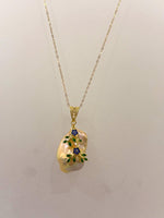 Fireball peach gold iridescent baroque pearl silver floral pendant for her engagement