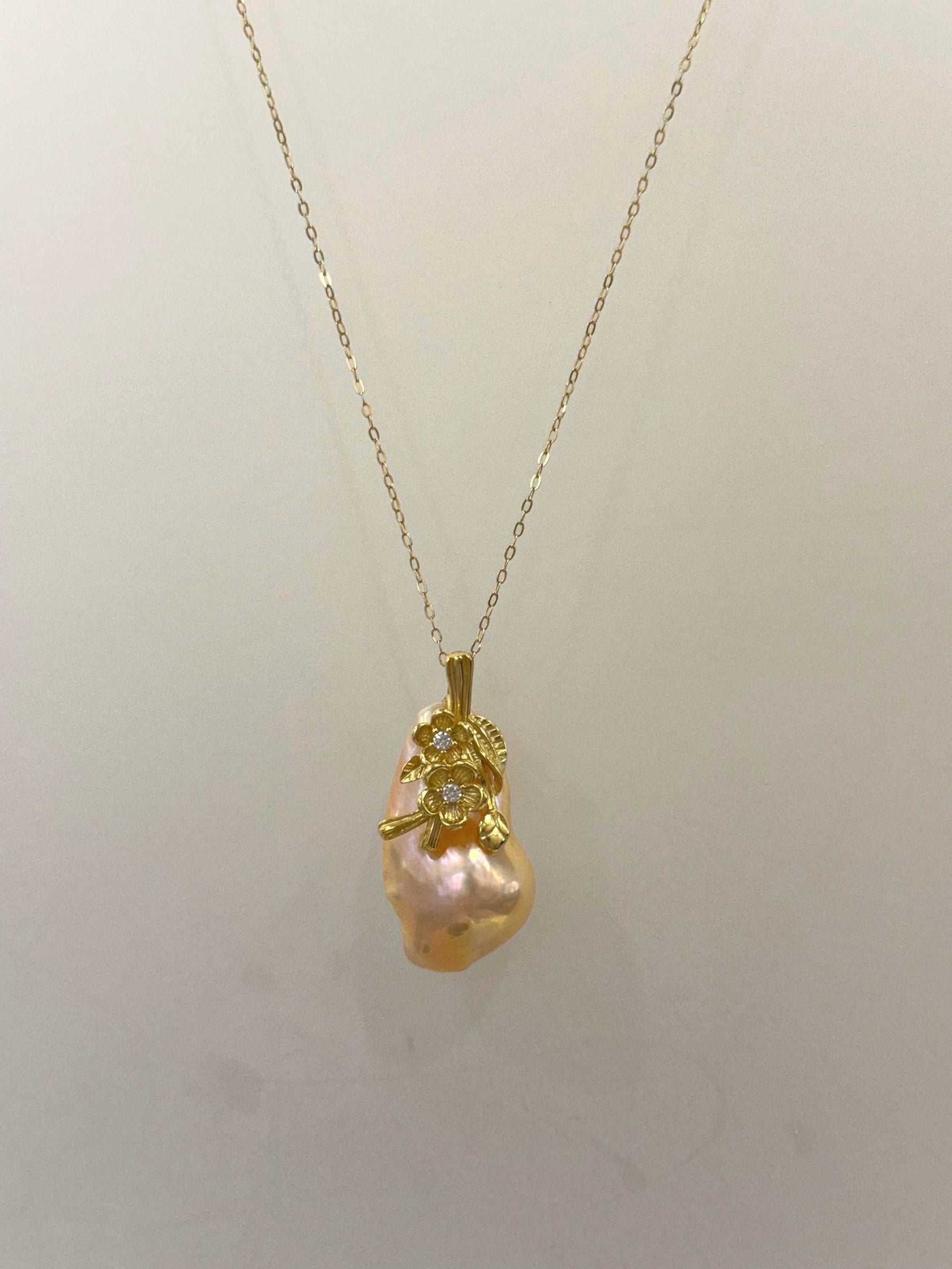 fireball peach gold iridescent baroque pearl s925 silver pendant for her anniversary