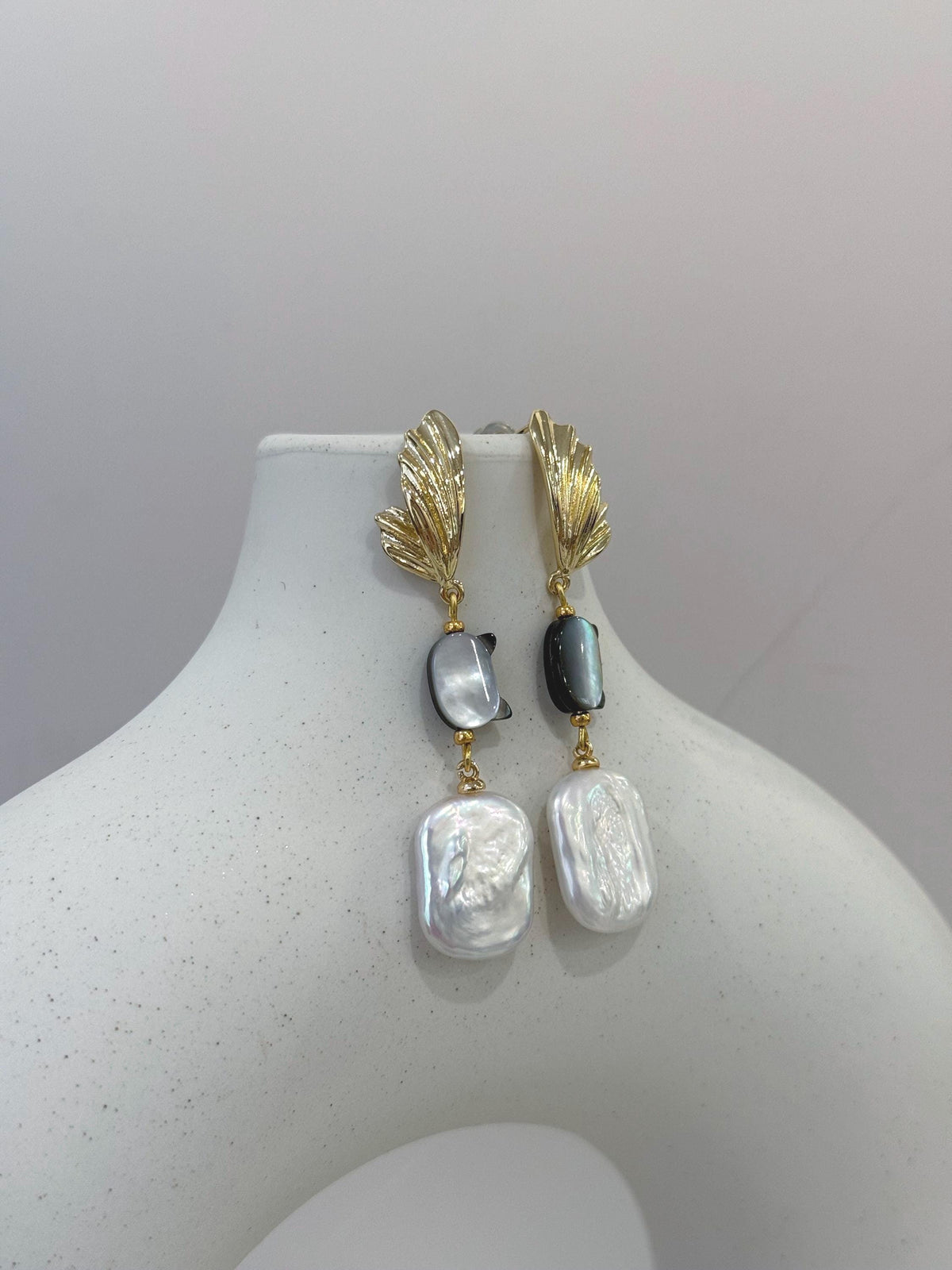 Freshwater Keshi white iridescent Pearl cat design earrings for her birthday