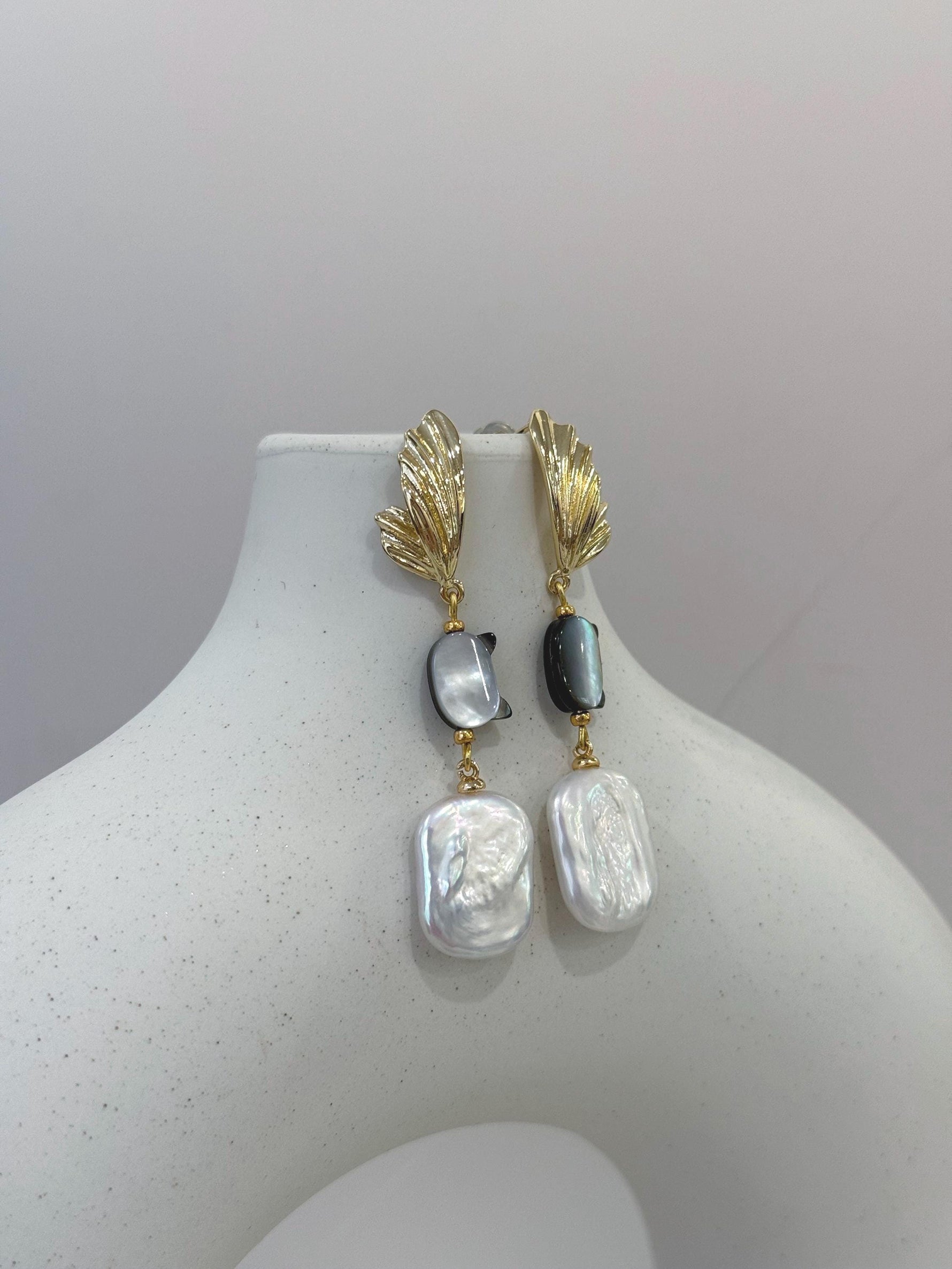 Freshwater Keshi white iridescent Pearl cat design earrings for her birthday