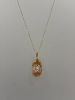 fireball peach gold iridescent baroque pearl floral pendant for her office wear