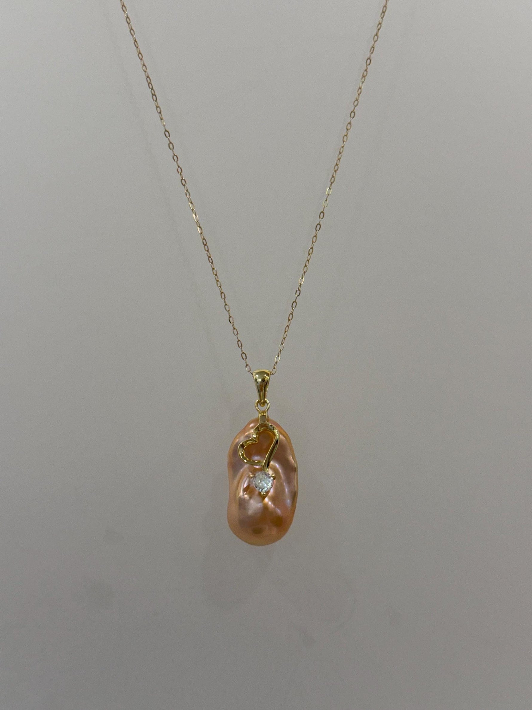 fireball peach gold iridescent baroque pearl floral pendant for her office wear