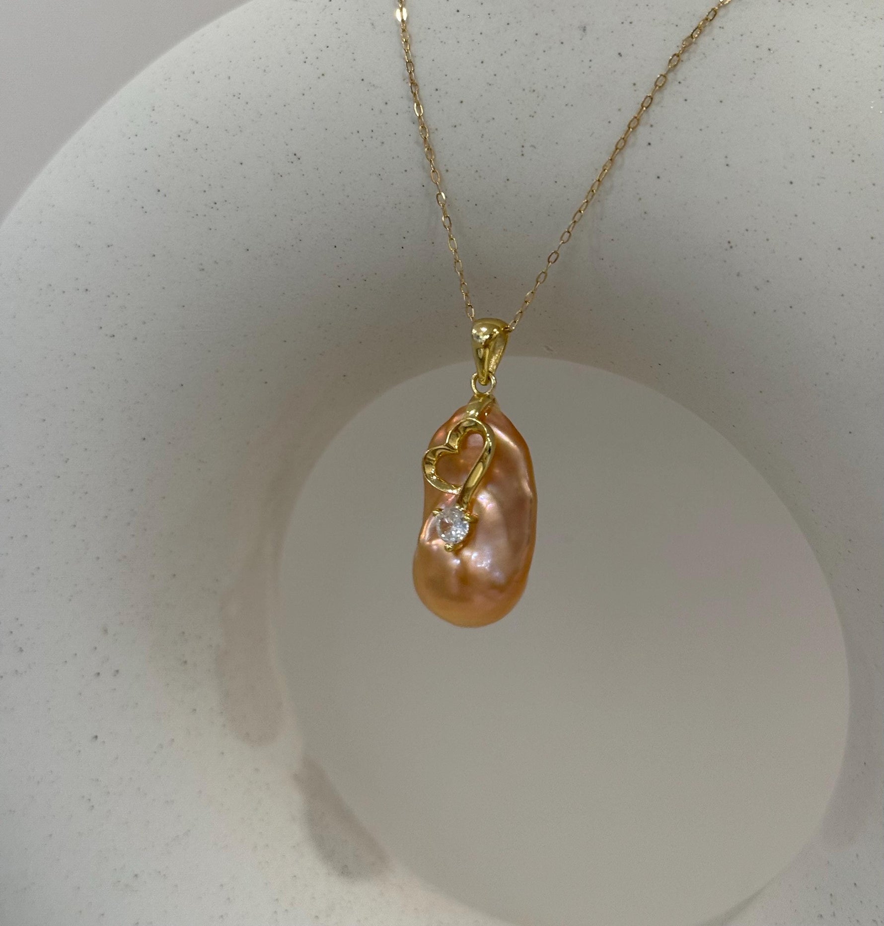 fireball peach gold iridescent baroque pearl floral pendant for her daily wear