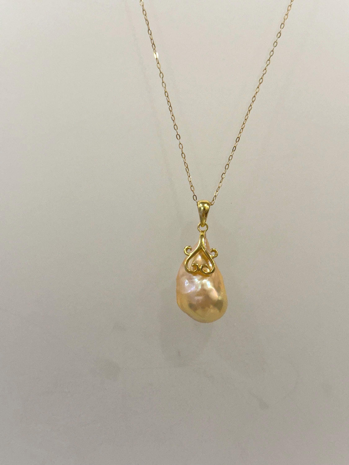 fireball peach gold iridescent baroque pearl floral pendant silver necklace set for her anniversary