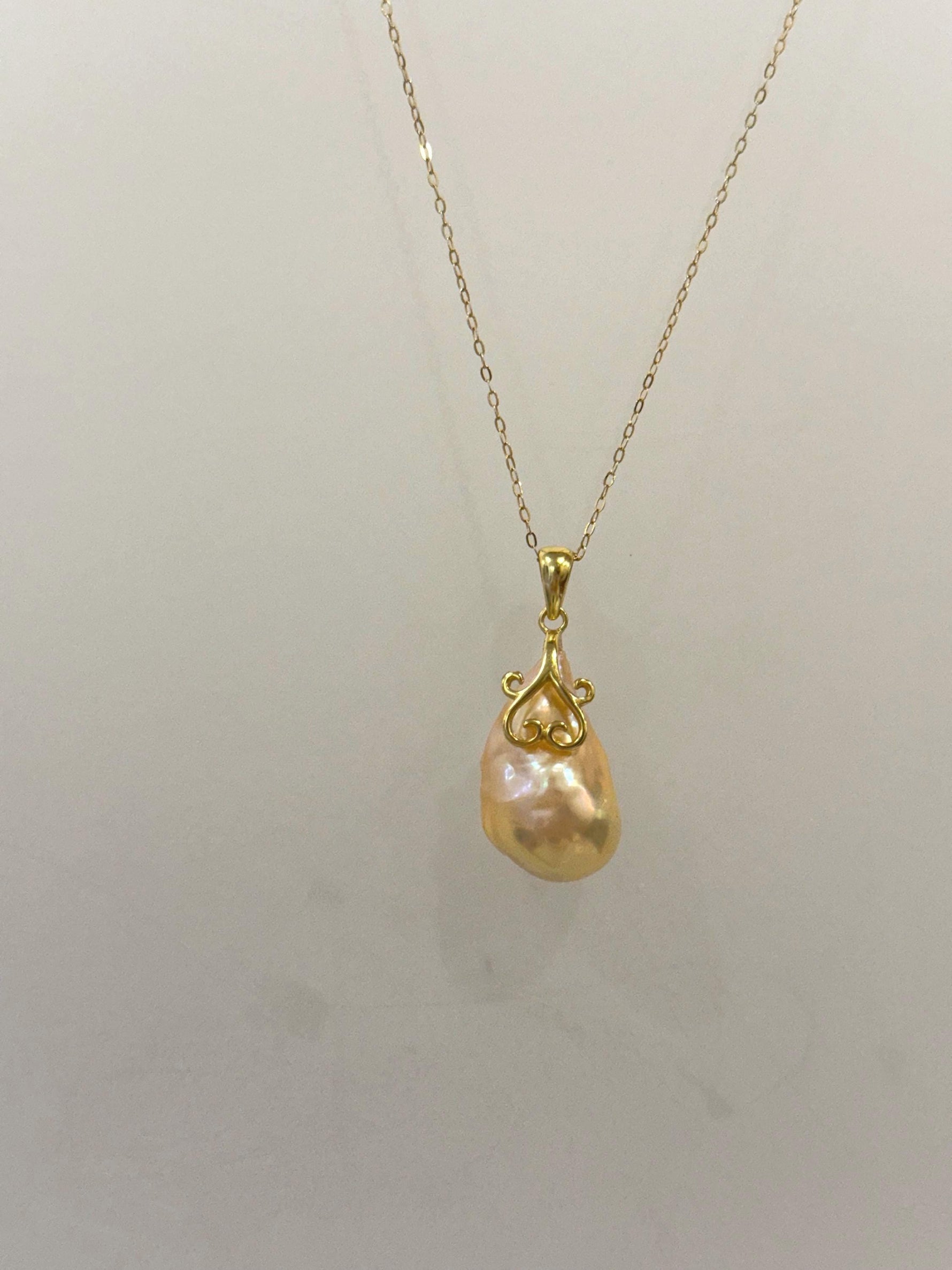 fireball peach gold iridescent baroque pearl floral pendant silver necklace set for her anniversary