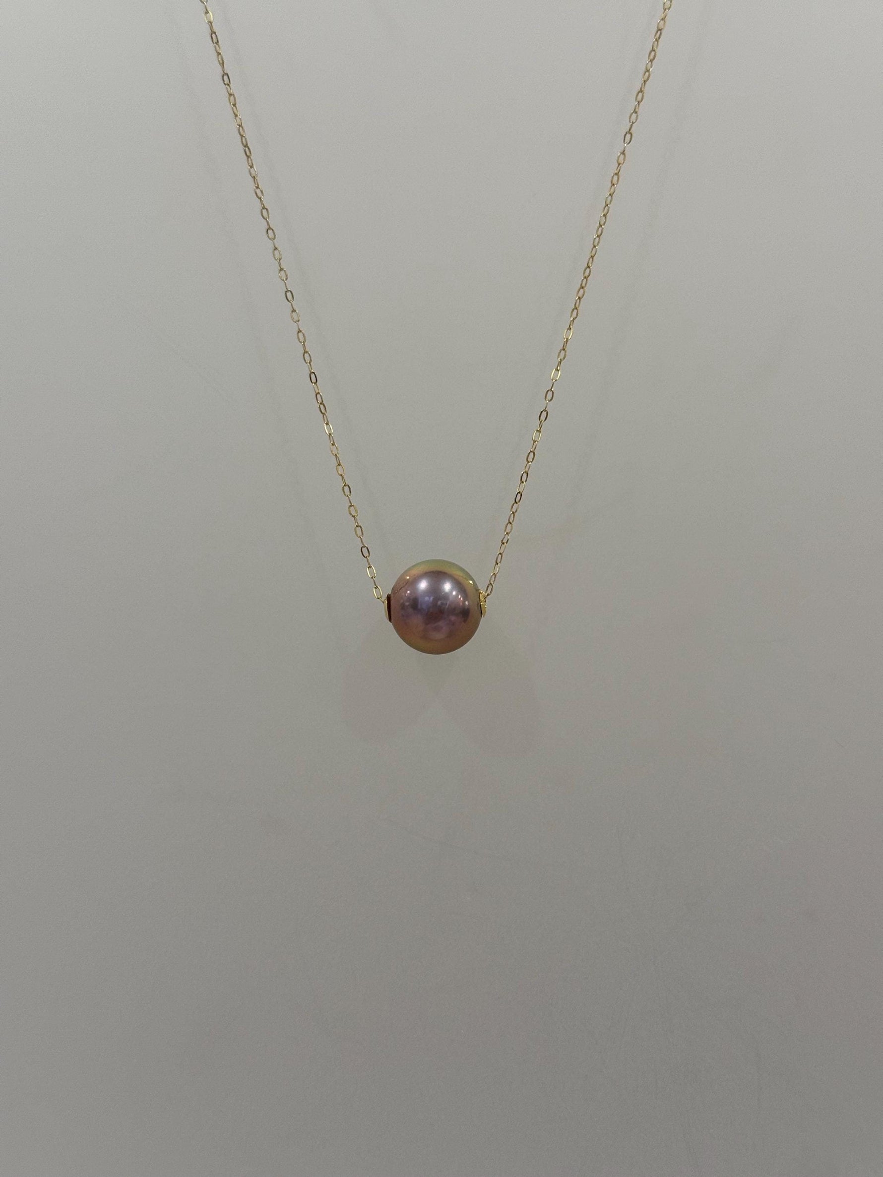 blush pink green hue freshwater Edison pearl floating 18k edges pendant for her engagement