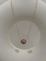 blush pink green hue freshwater Edison pearl floating 18k edges pendant for her engagement