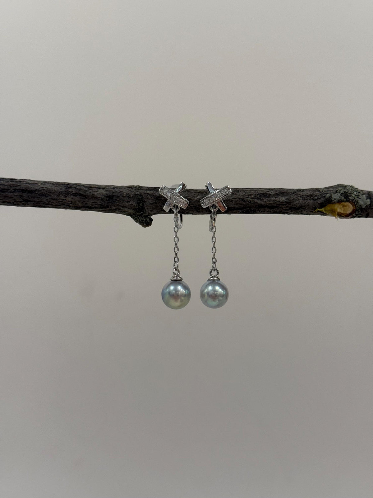 Akoya silver blue pearl s925 silver earrings clip no piercing for her anniversary